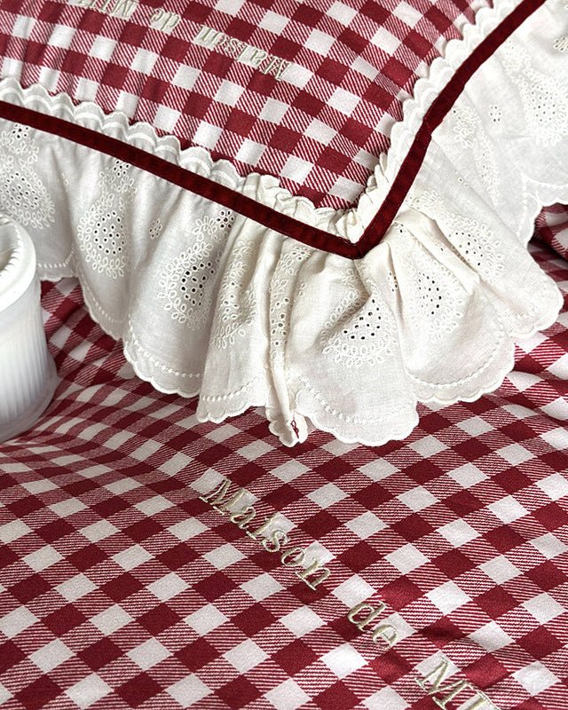 Winsley Gingham Lace Cotton Bedding Set - room scene