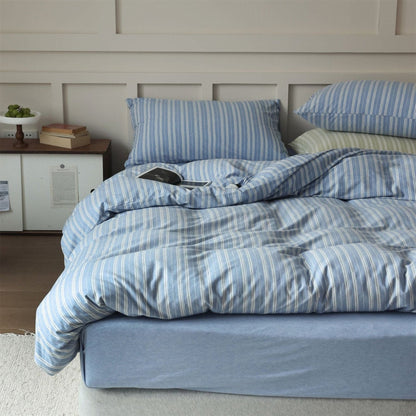 Denby Striped Jersey Cotton Bedding Set - Steel Blue