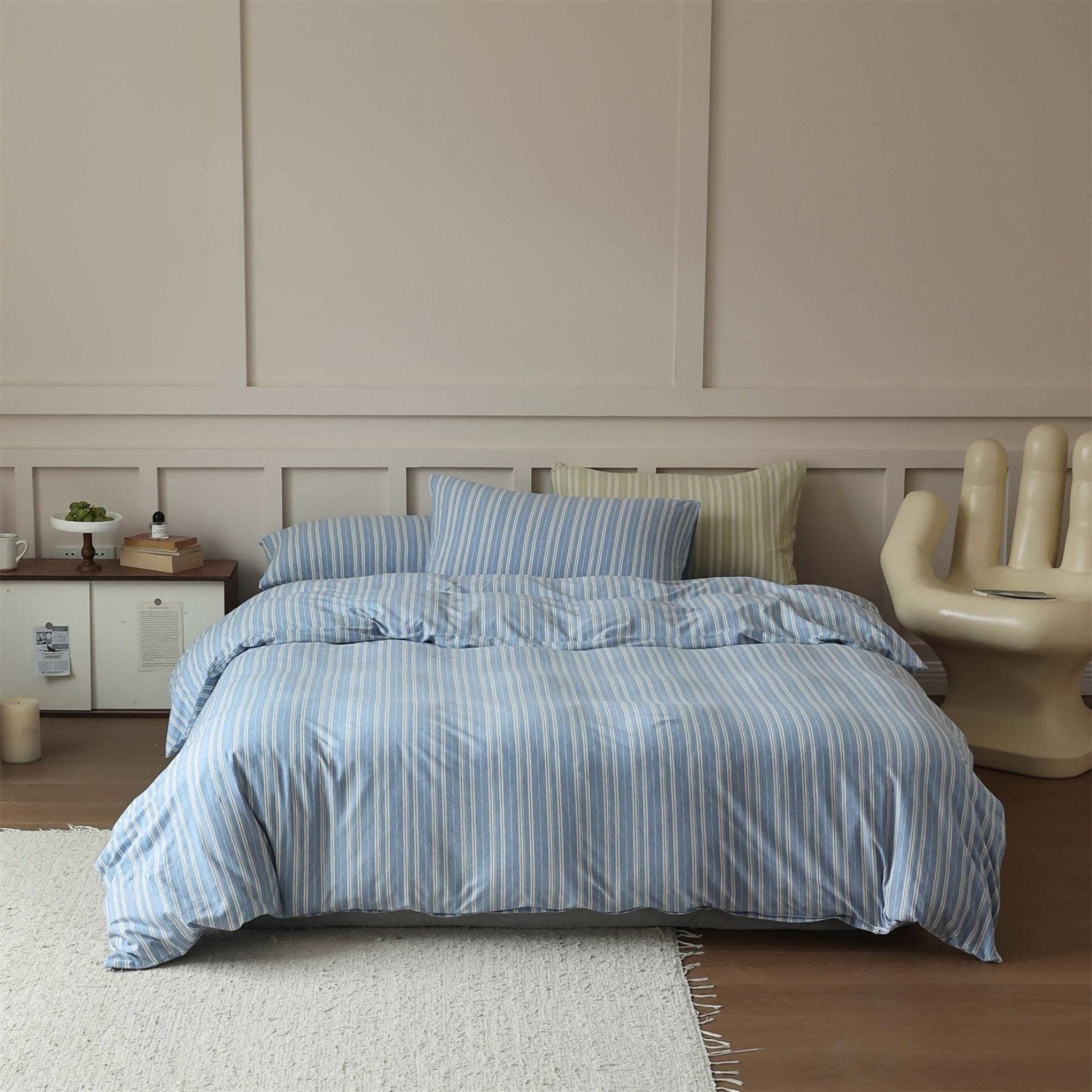 Denby Striped Jersey Cotton Bedding Set - Steel Blue