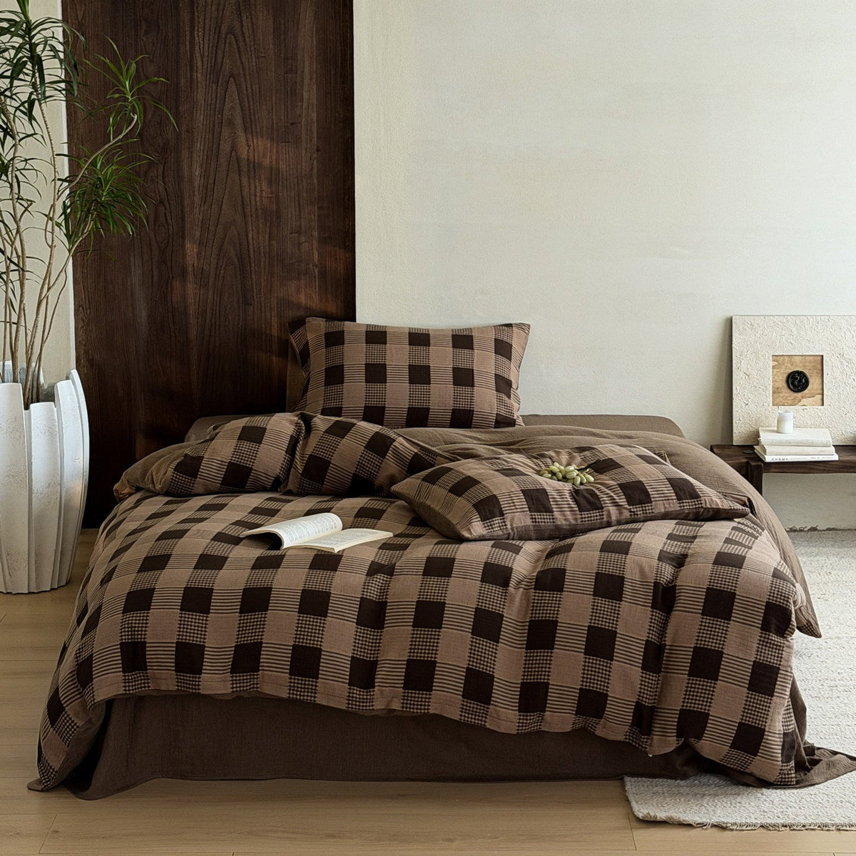 Corran Gingham Jacquard Cotton Bedding Set - Denim Check