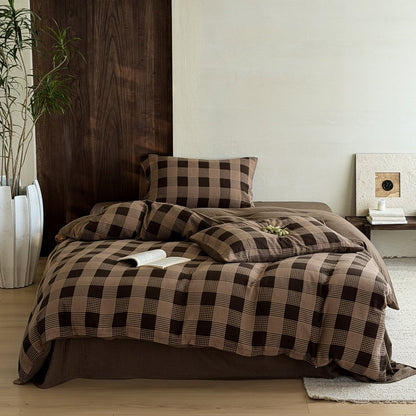 Corran Gingham Jacquard Cotton Bedding Set - Denim Check
