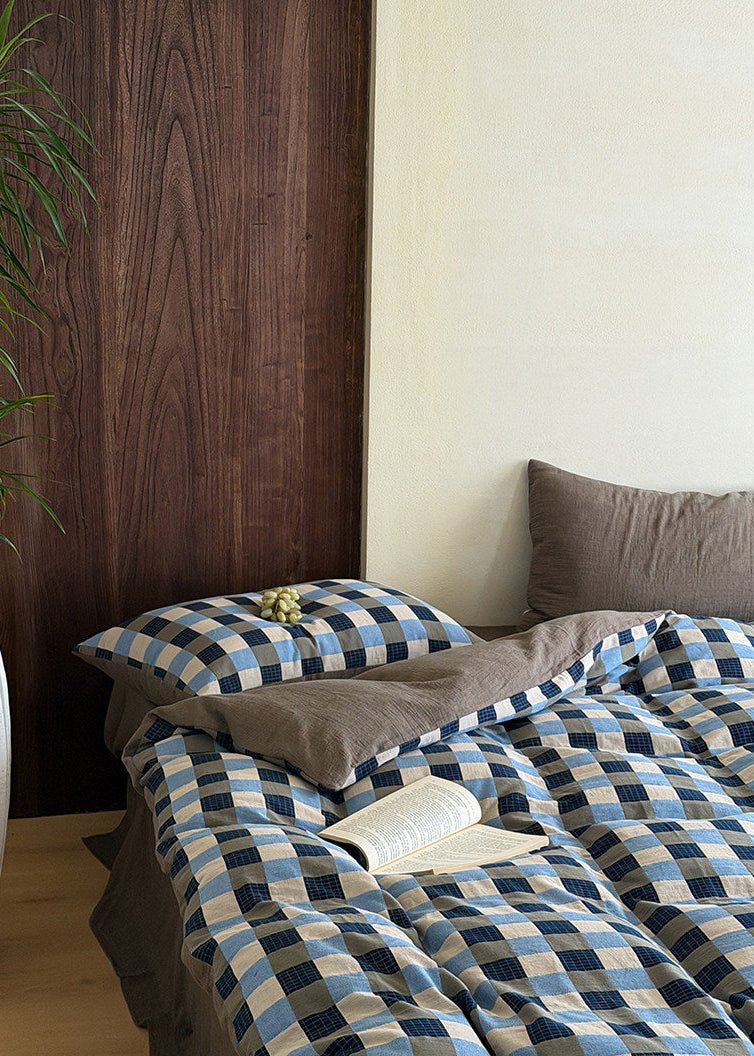 Corran Gingham Jacquard Cotton Bedding Set - Denim Check