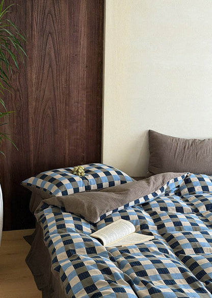 Corran Gingham Jacquard Cotton Bedding Set - Denim Check