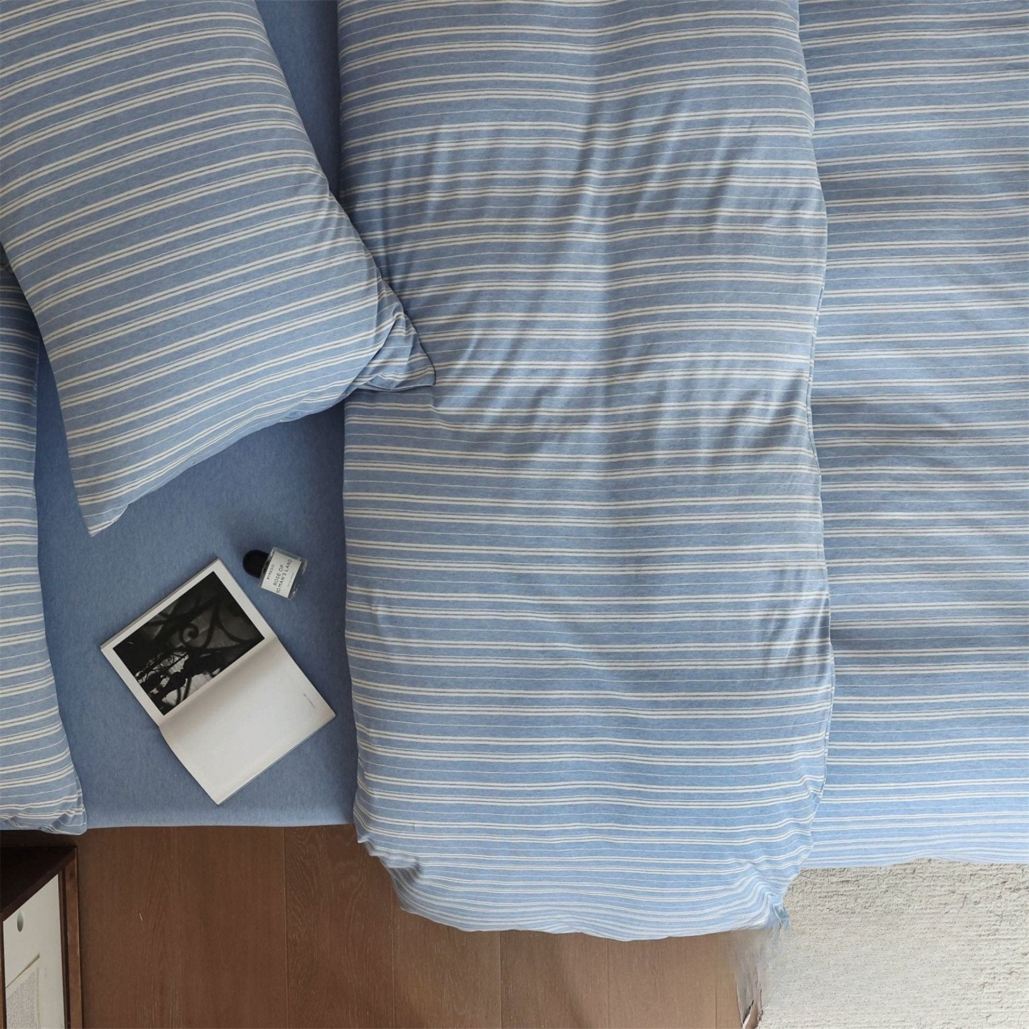Denby Striped Jersey Cotton Bedding Set - Steel Blue