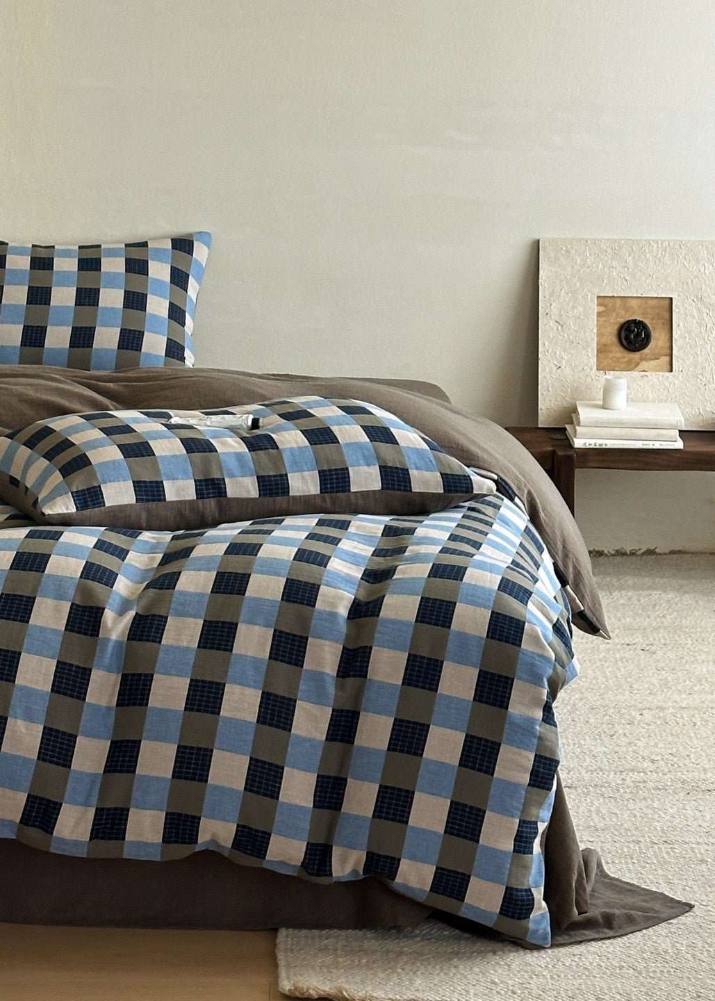 Corran Gingham Jacquard Cotton Bedding Set - room scene