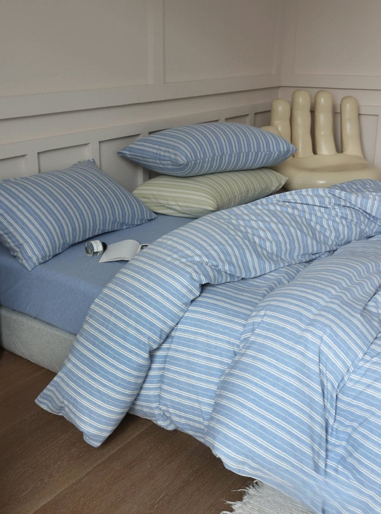 Denby Striped Jersey Cotton Bedding Set - room scene