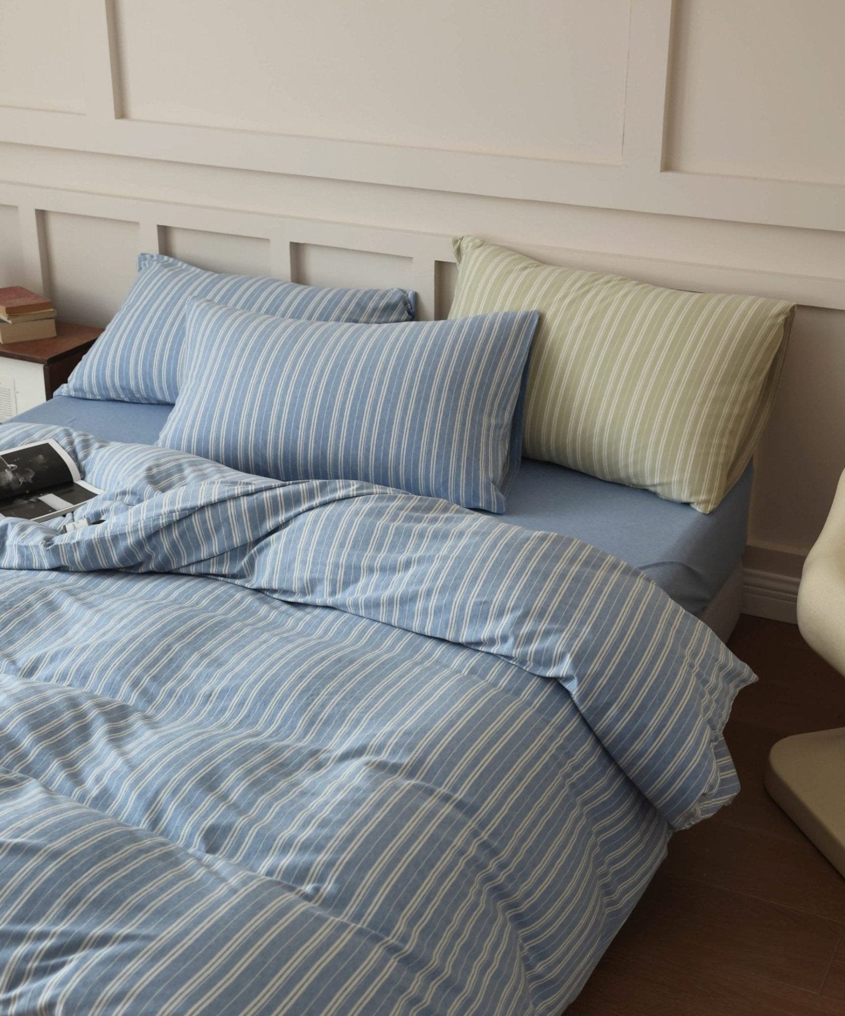 Denby Striped Jersey Cotton Bedding Set - room scene