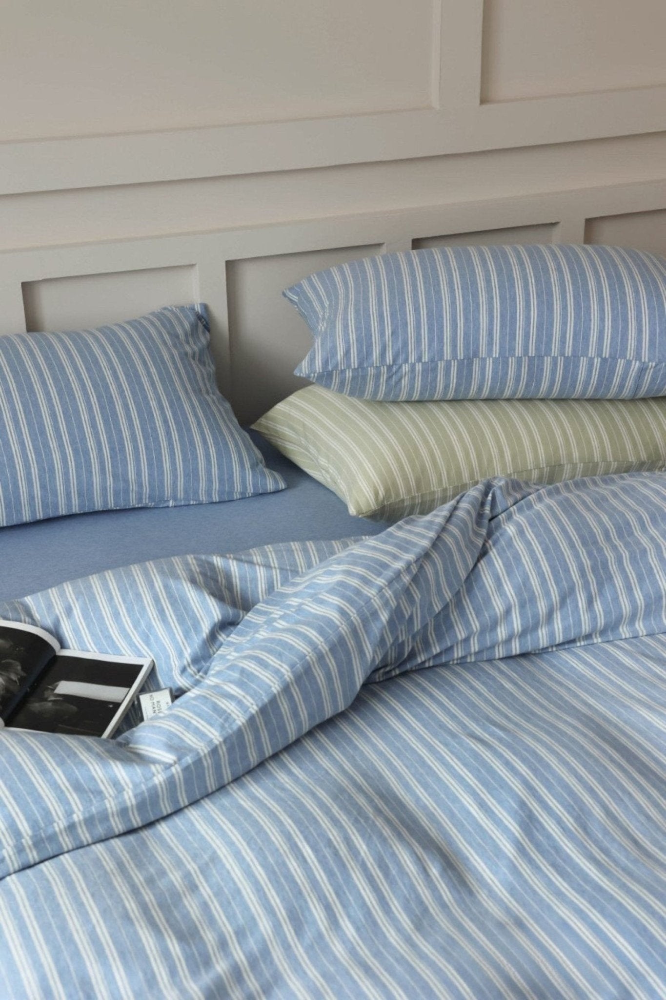 Denby Striped Jersey Cotton Bedding Set - room scene