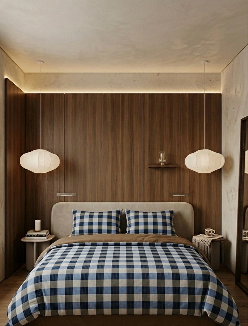 Corran Gingham Jacquard Cotton Bedding Set - room scene