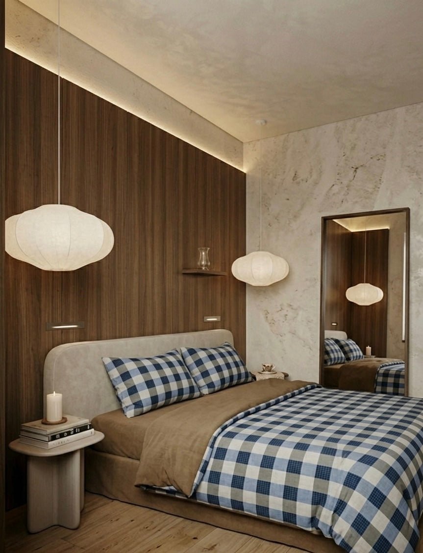 Corran Gingham Jacquard Cotton Bedding Set - room scene