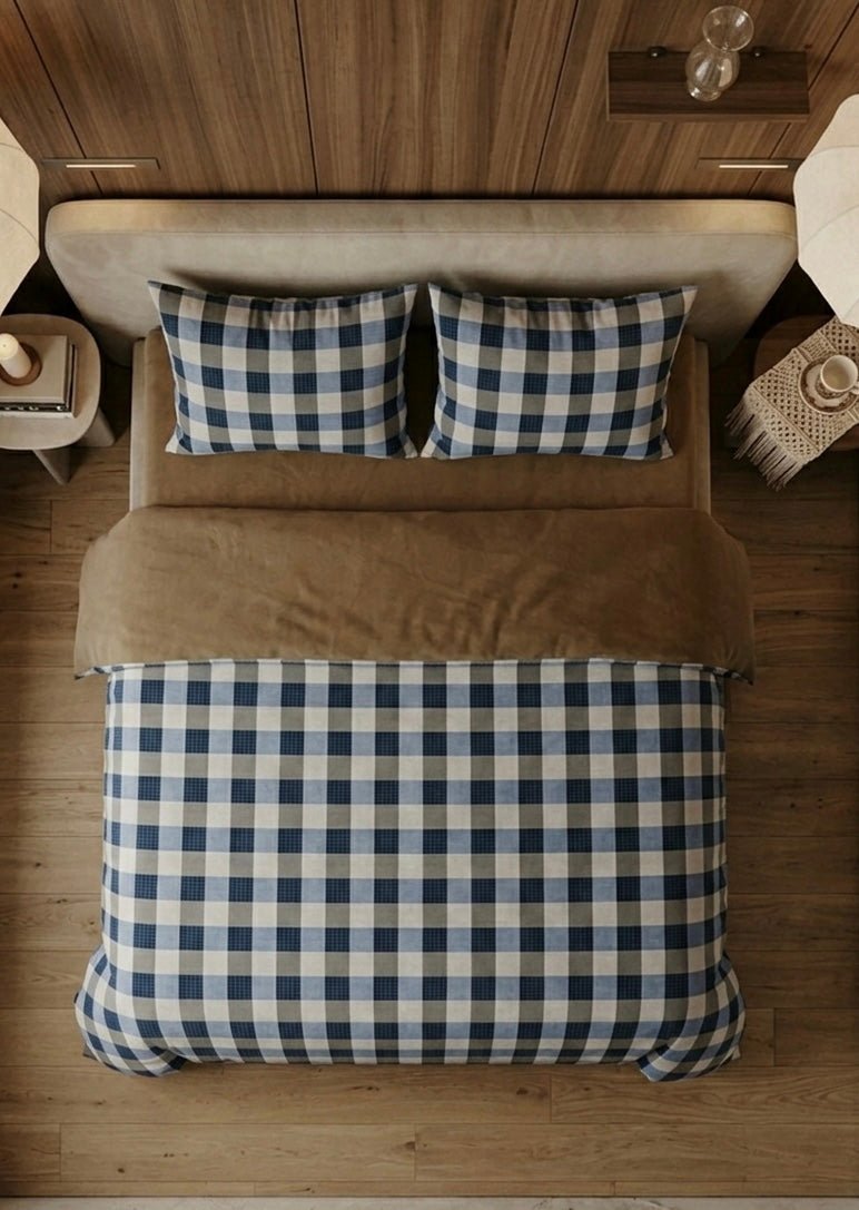 Corran Gingham Jacquard Cotton Bedding Set - room scene