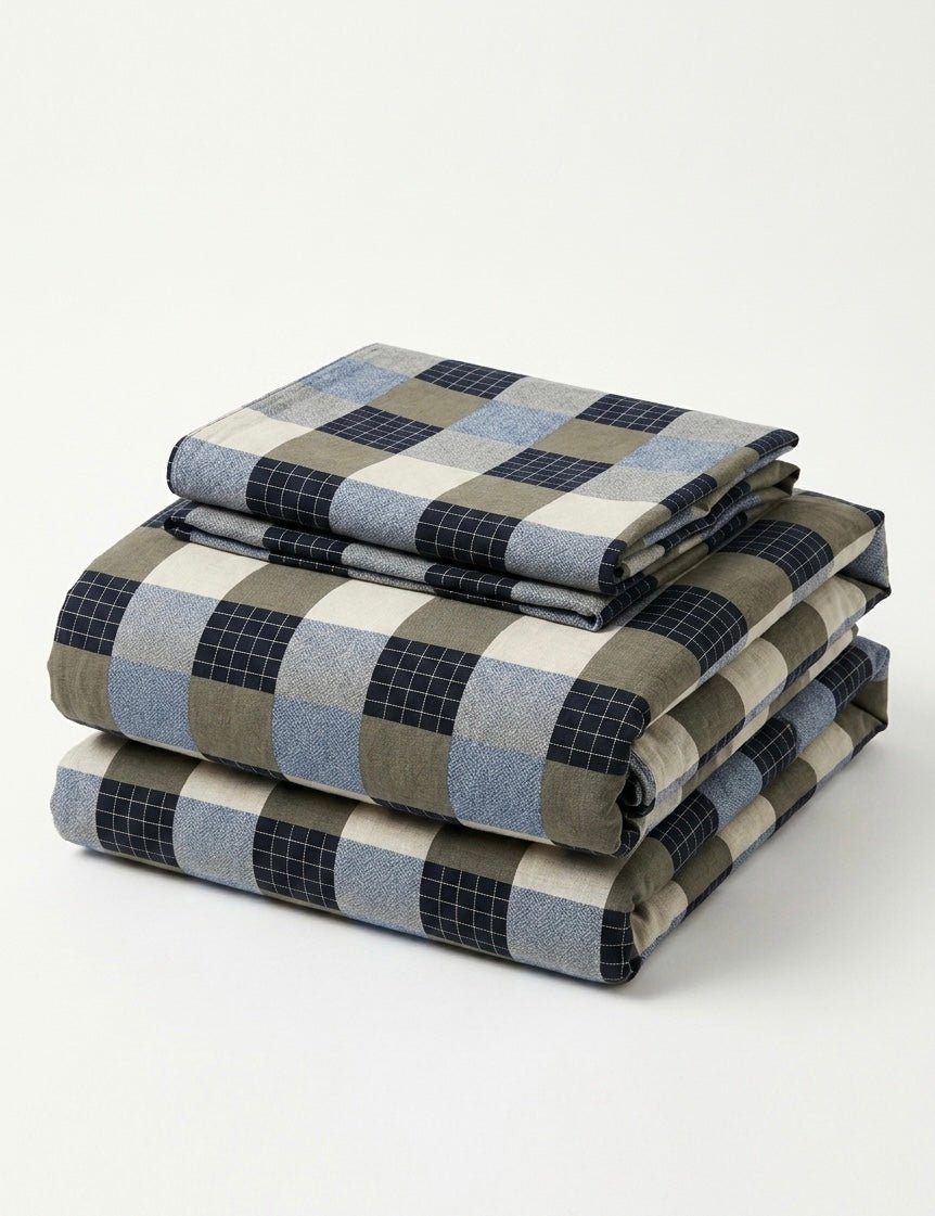 Corran Gingham Jacquard Cotton Bedding Set - room scene
