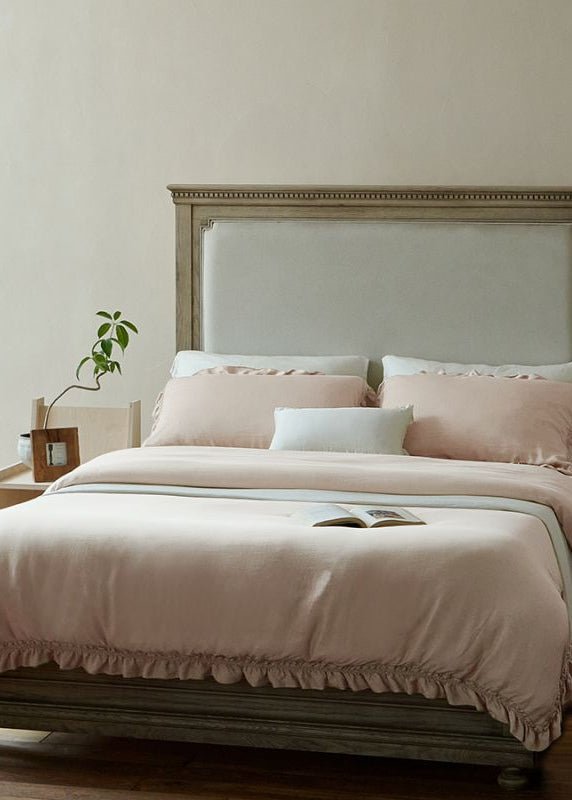 Ruffle Lyocell Bedding Set, Milk Tea, bed arrangement - Roomden