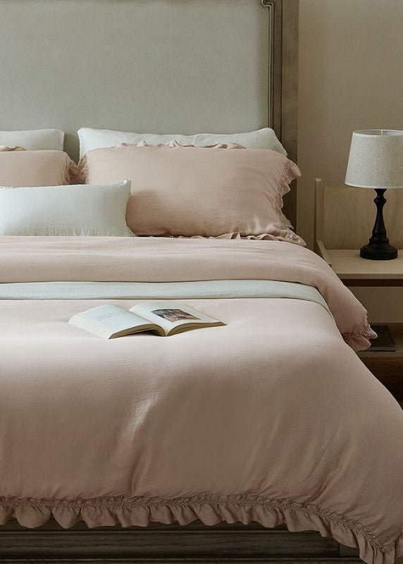 Ruffle Lyocell Bedding Set, Milk Tea, bed arrangement - Roomden