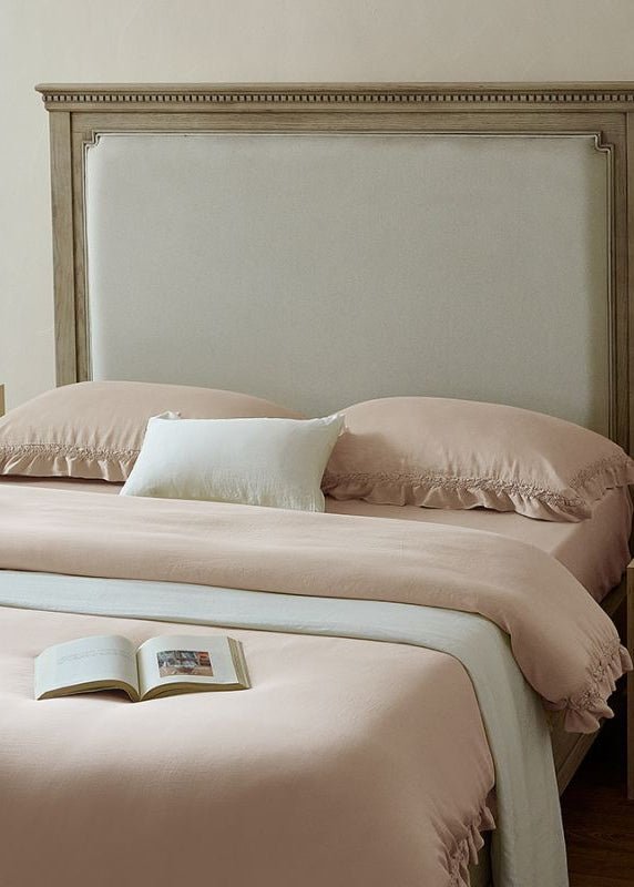 Ruffle Lyocell Bedding Set, Milk Tea, bed arrangement - Roomden