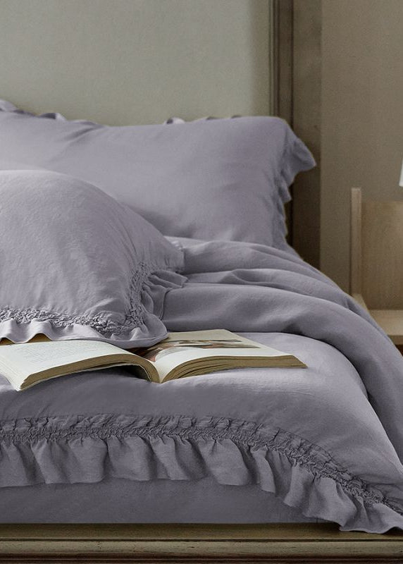 Ruffle Lyocell Bedding Set, Lilac, bed arrangement - Roomden