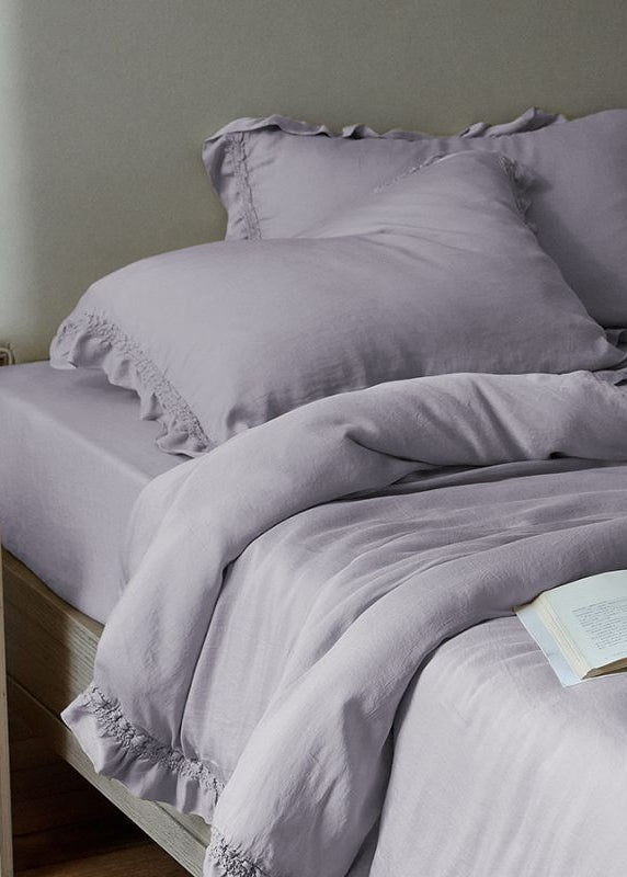 Ruffle Lyocell Bedding Set, Lilac, bed arrangement - Roomden