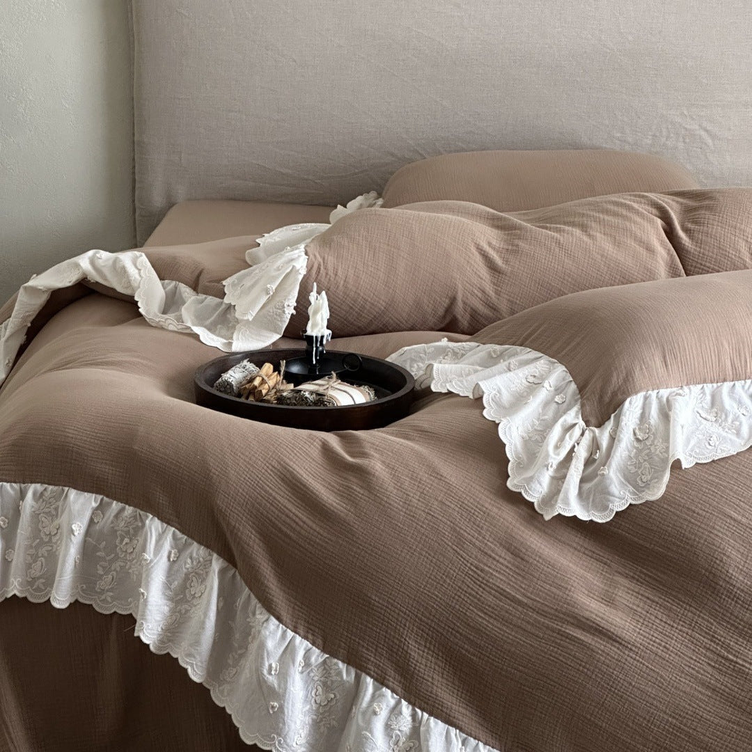 Odile Ruffled Lace Double-Gauze Bedding Set - Toasted Cream