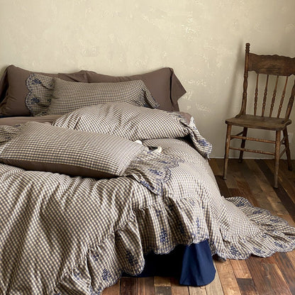 Beaumont Gingham Double Gauze Bedding Set - Mushroom Taupe