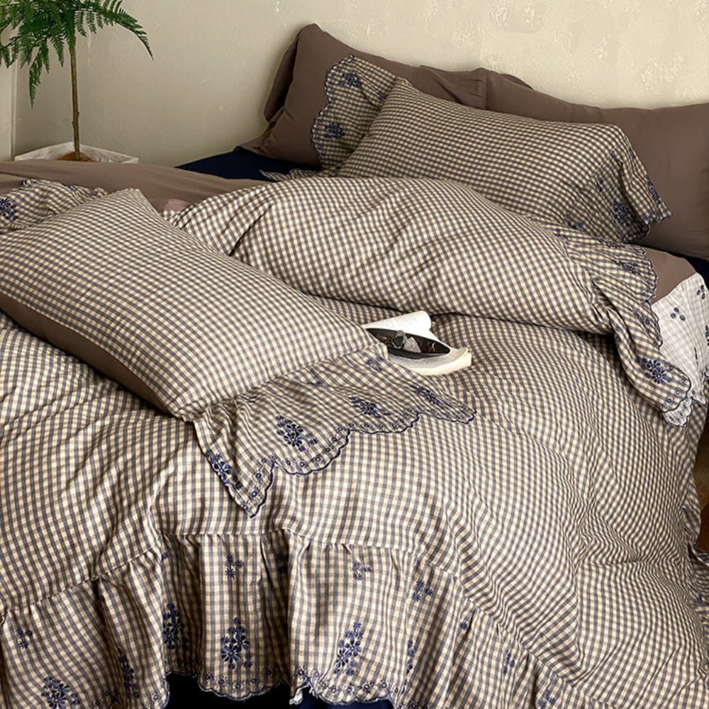 Beaumont Gingham Double Gauze Bedding Set - Mushroom Taupe
