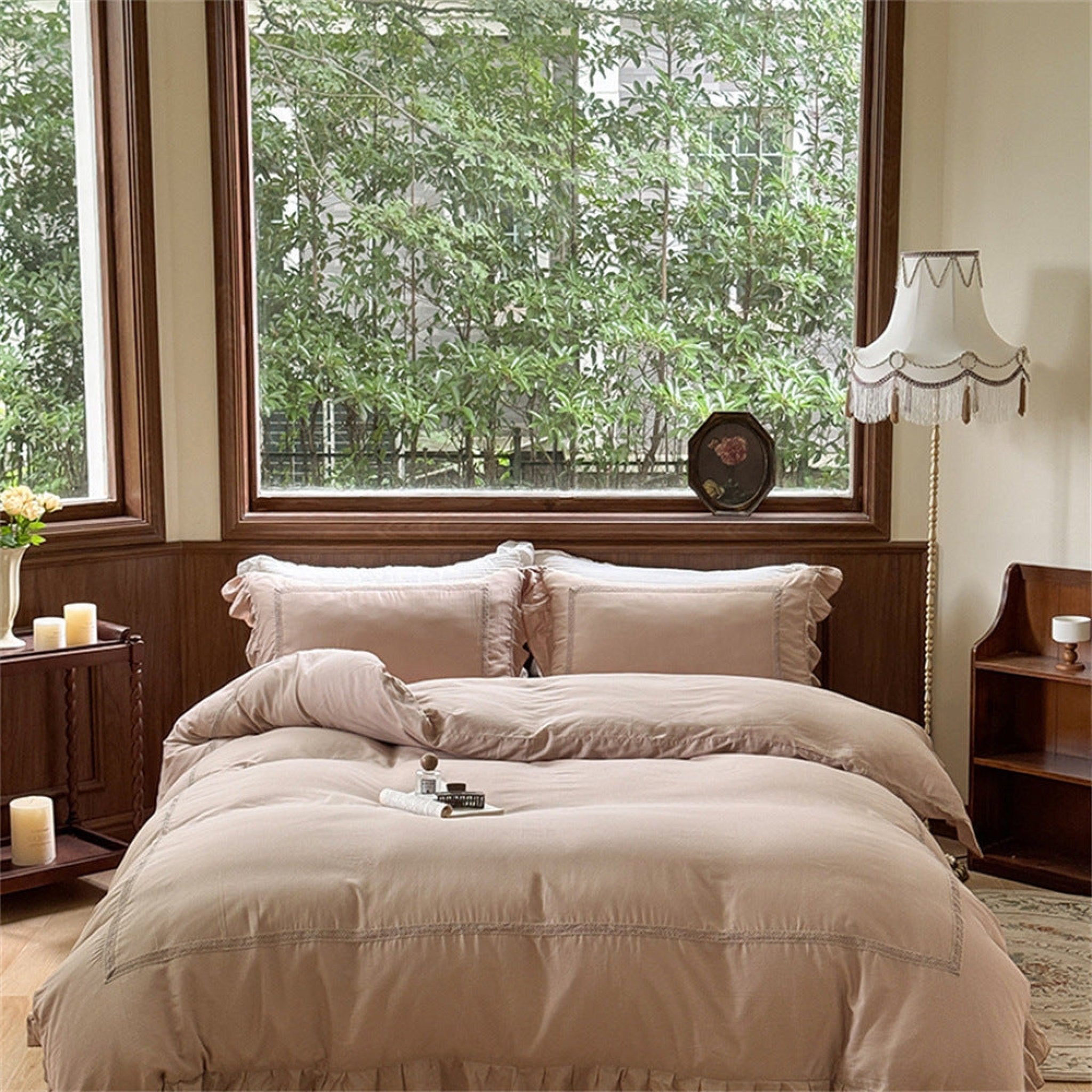 Petrina Ruffle Double Gauze Bedding Set - Mocha Taupe