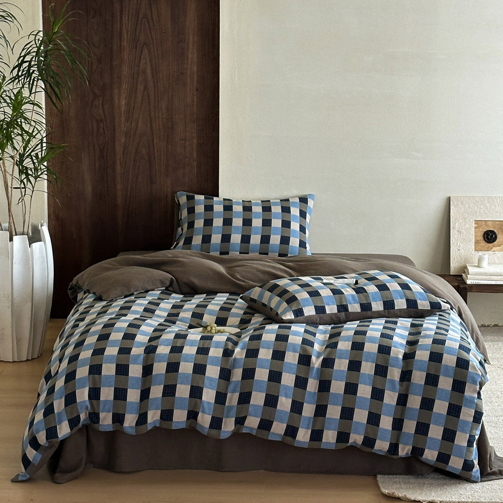 Corran Gingham Jacquard Cotton Bedding Set - Cocoa Check