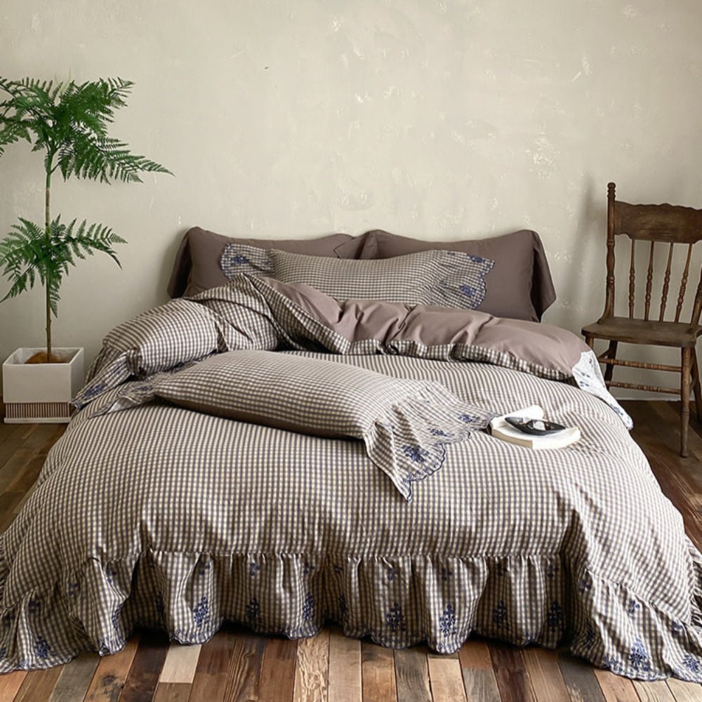 Beaumont Gingham Double Gauze Bedding Set - Mushroom Taupe