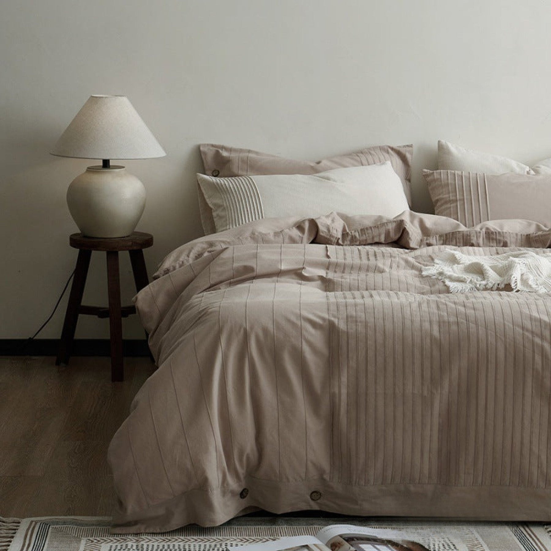 Prescott Pintuck Washed Cotton Bedding Set - Cocoa Taupe