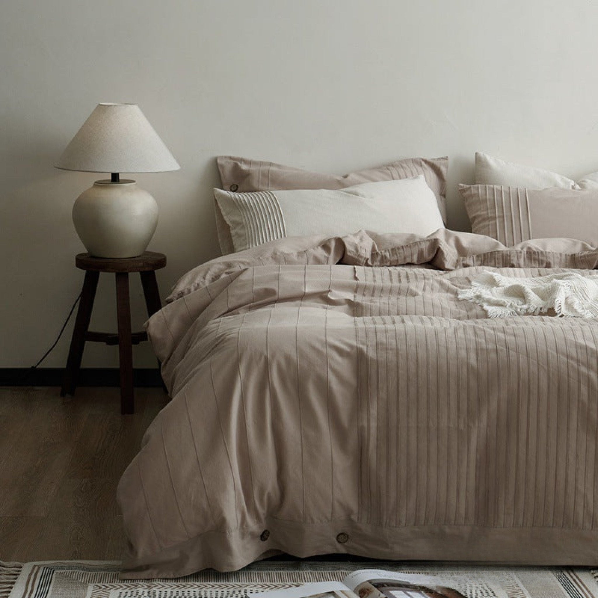 Prescott Pintuck Washed Cotton Bedding Set - Cocoa Taupe