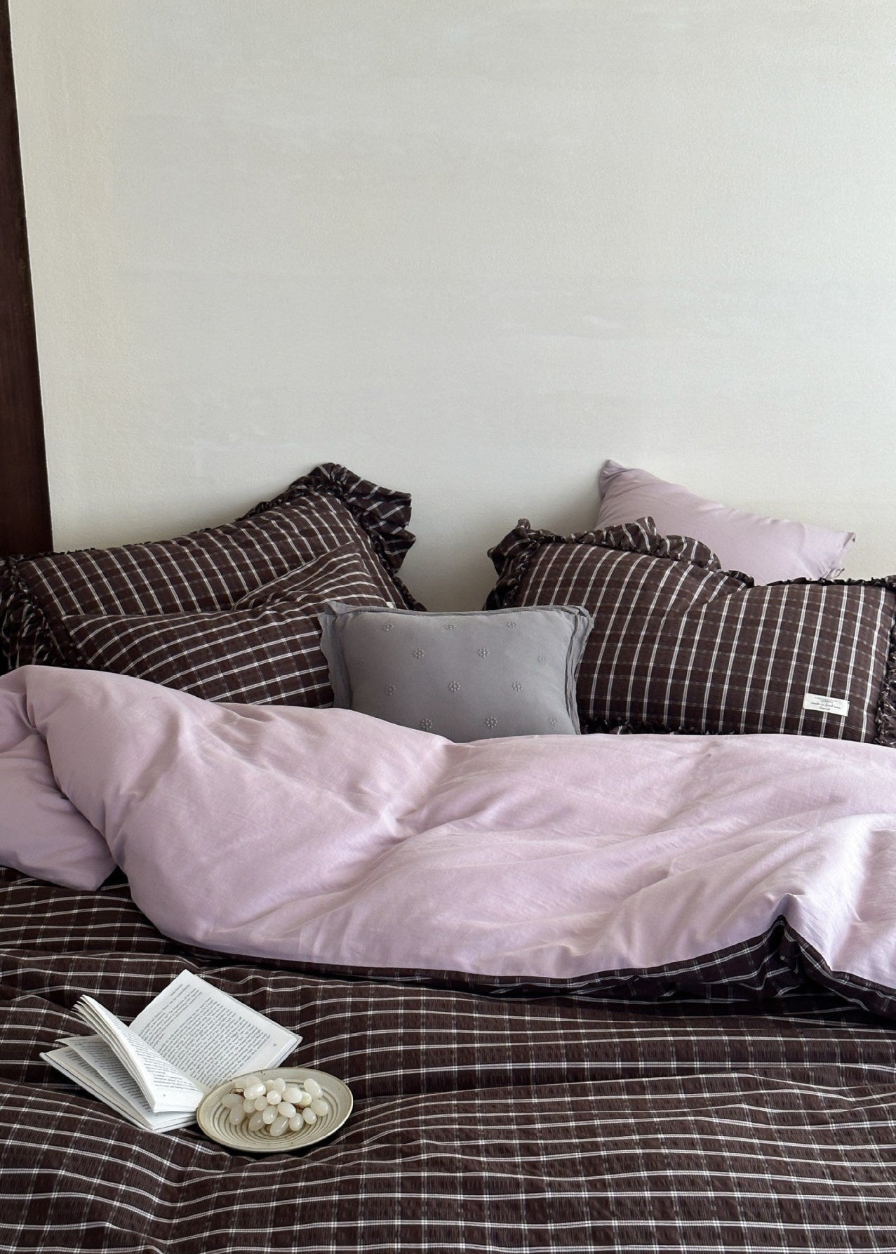 Ashvale Cocoa Windowpane Washed Cotton Bedding Set - room scene