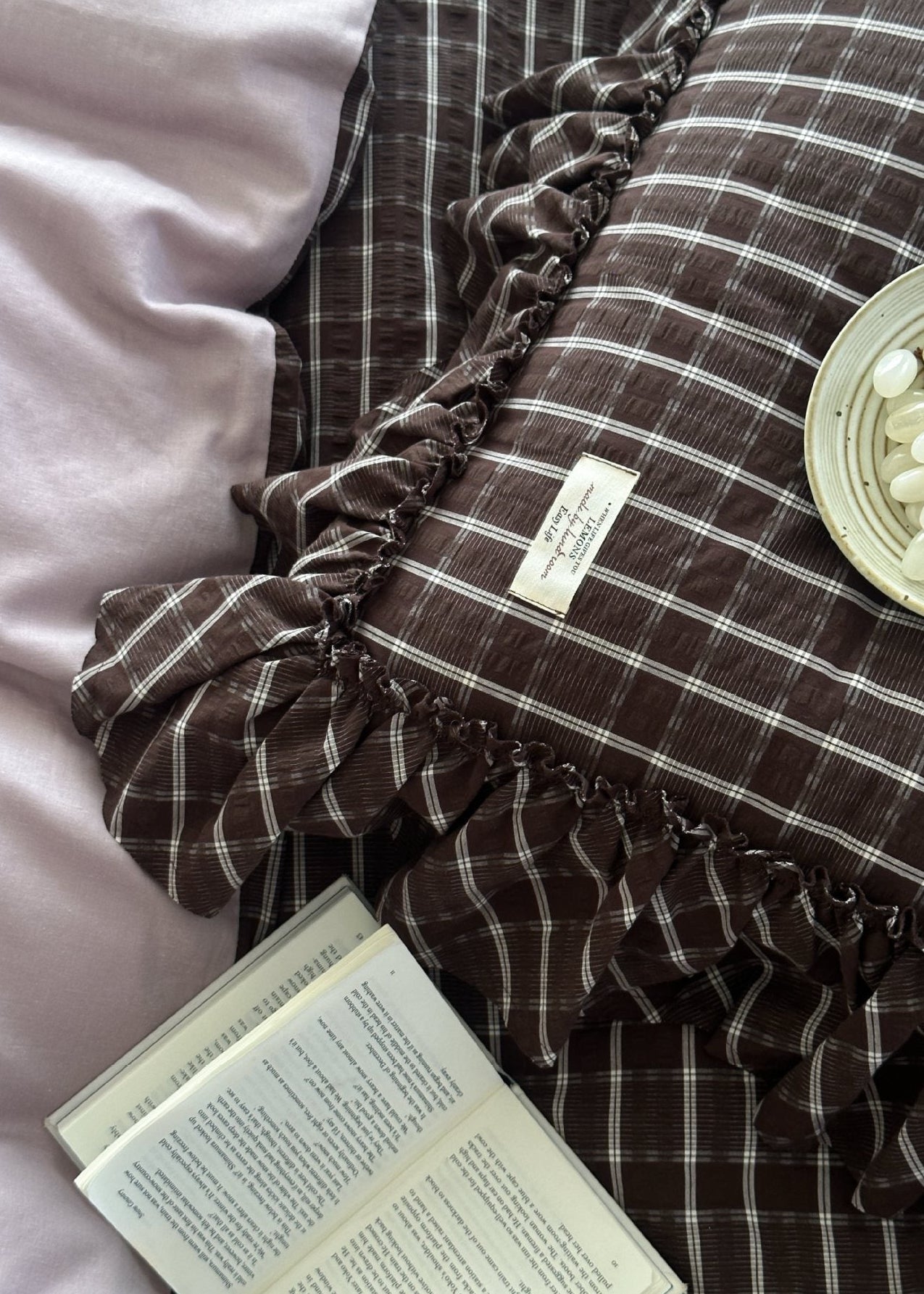 Ashvale Cocoa Windowpane Washed Cotton Bedding Set - room scene