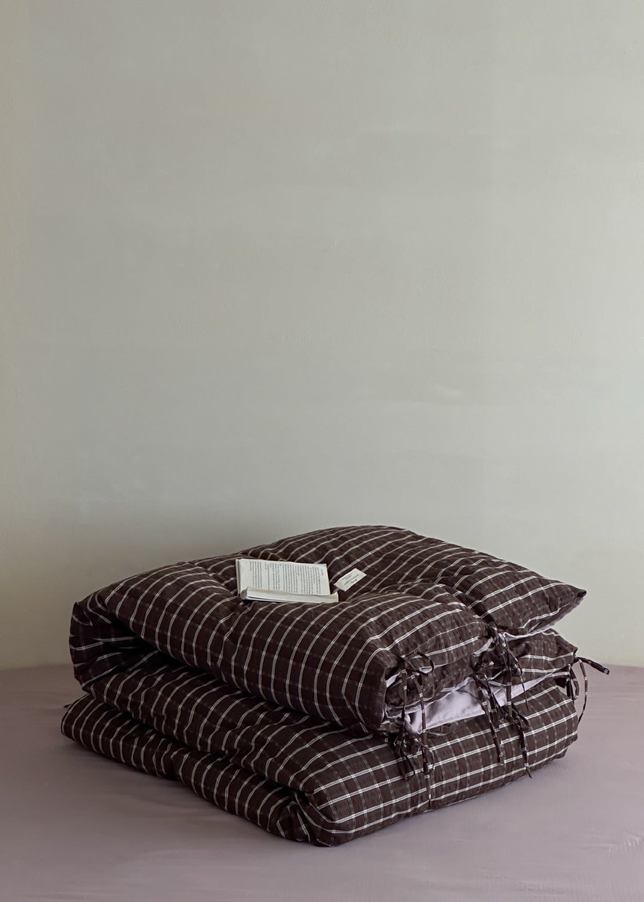 Ashvale Cocoa Windowpane Washed Cotton Bedding Set - room scene