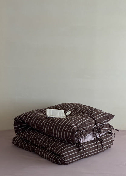 Ashvale Cocoa Windowpane Washed Cotton Bedding Set - room scene