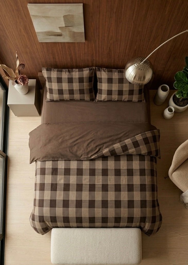 Corran Gingham Jacquard Cotton Bedding Set - room scene