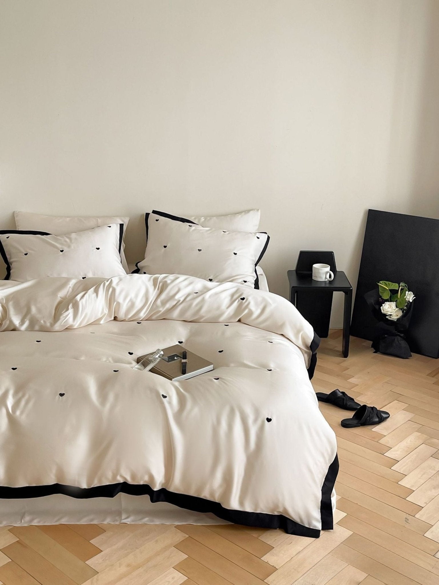 Sabine Heart-Embroidered Cooling Tencel Bedding Set - room scene