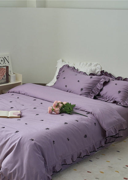 Amandine Rose Embroidered Cotton Bedding Set - room scene