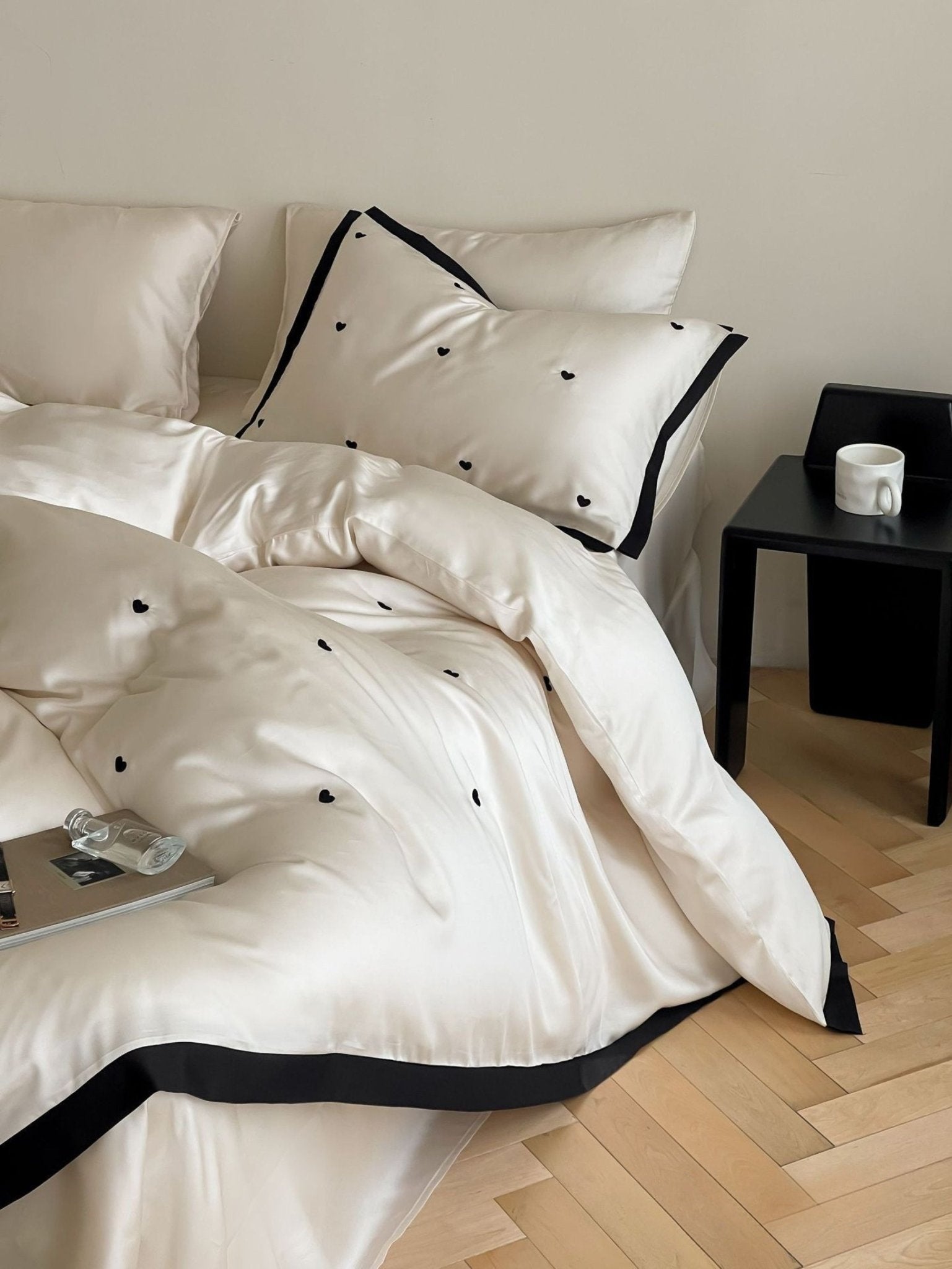 Sabine Heart-Embroidered Cooling Tencel Bedding Set - room scene