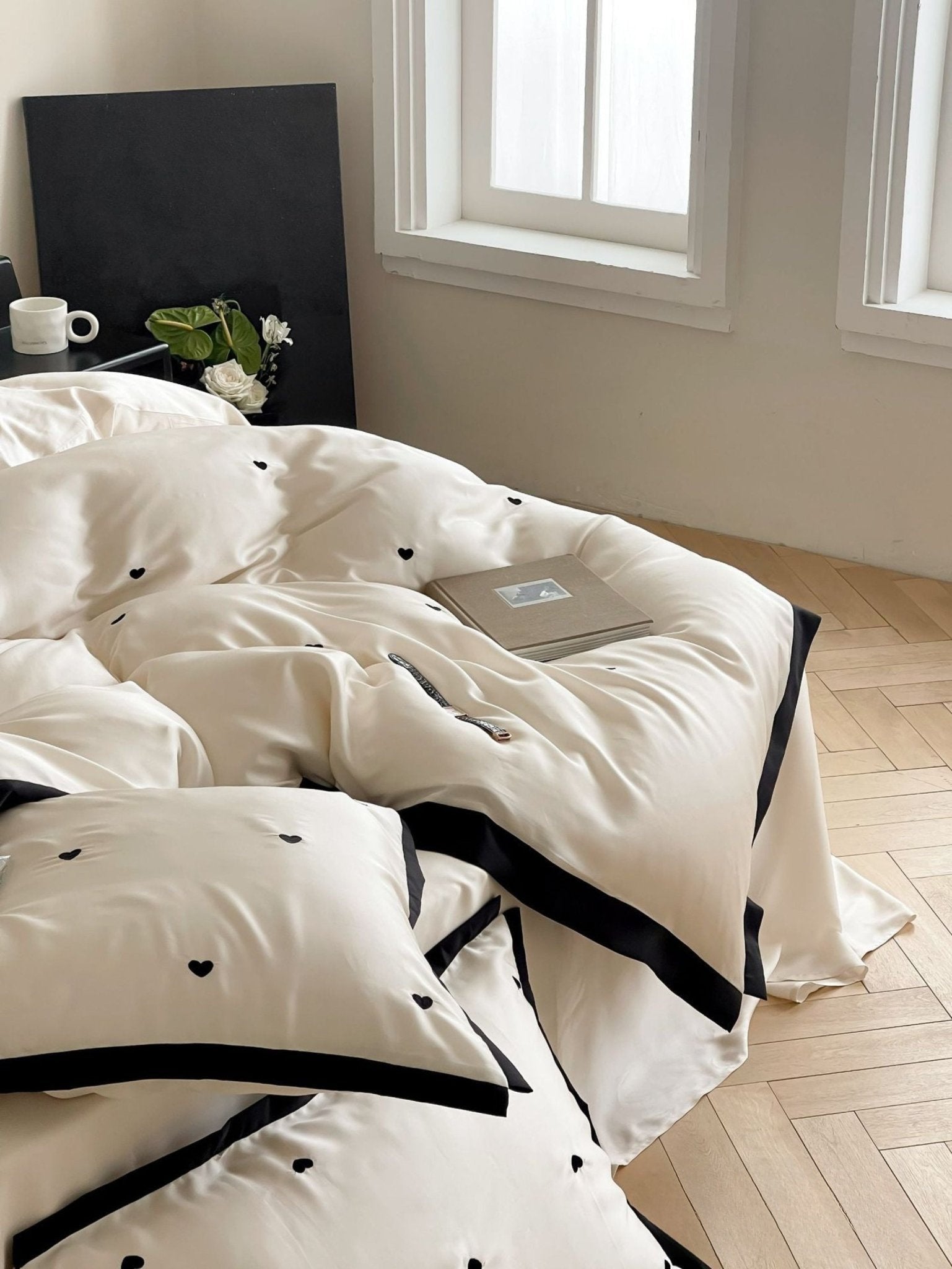 Sabine Heart-Embroidered Cooling Tencel Bedding Set - room scene