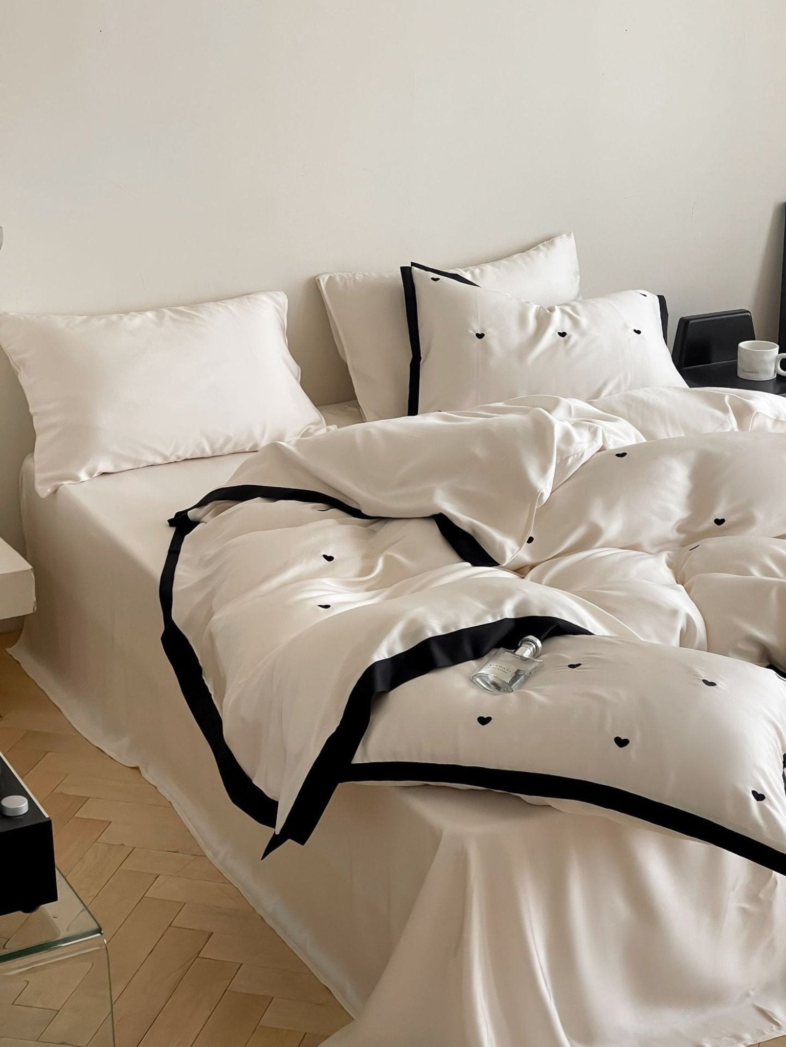 Sabine Heart-Embroidered Cooling Tencel Bedding Set - room scene