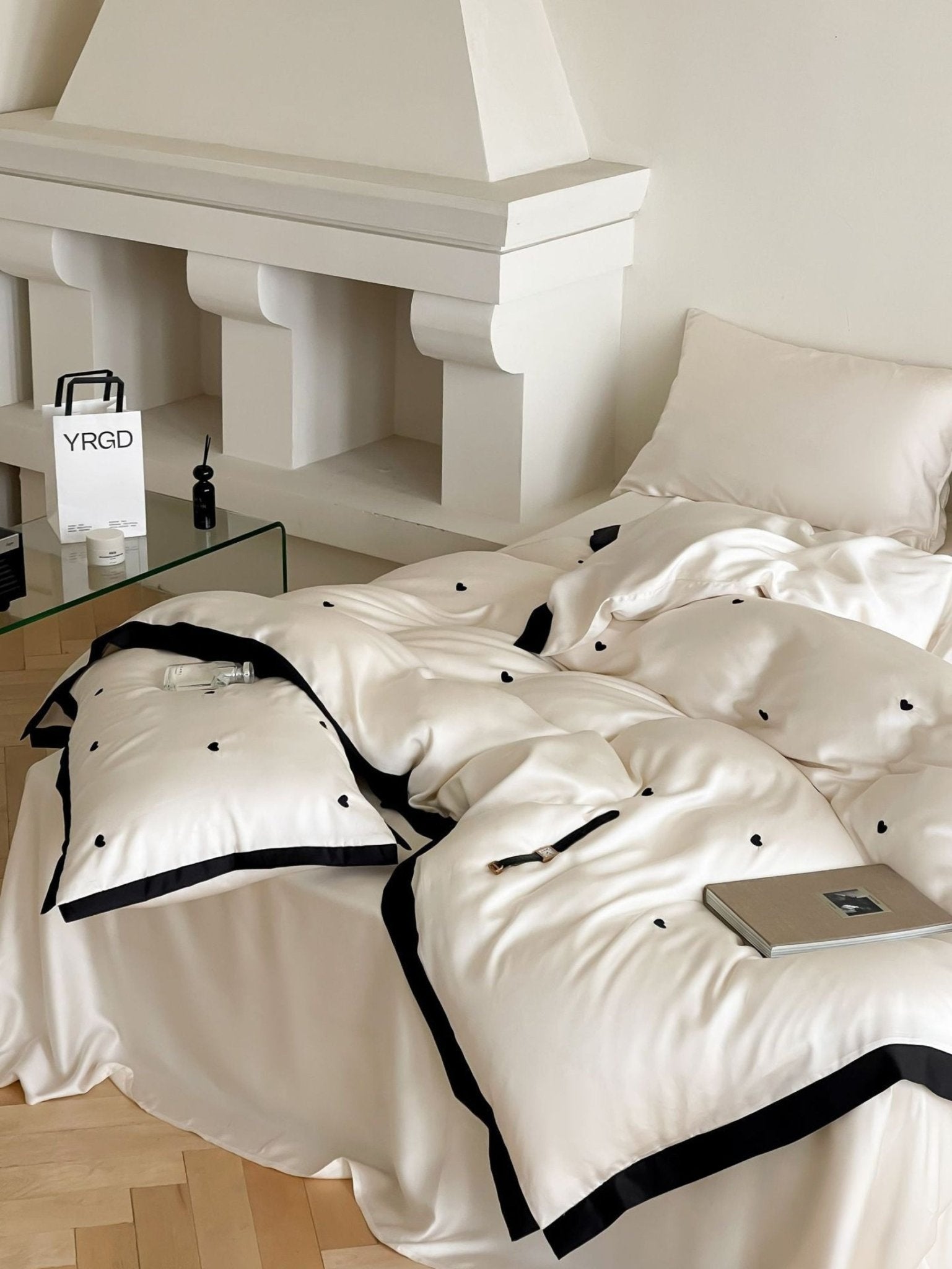 Sabine Heart-Embroidered Cooling Tencel Bedding Set - room scene