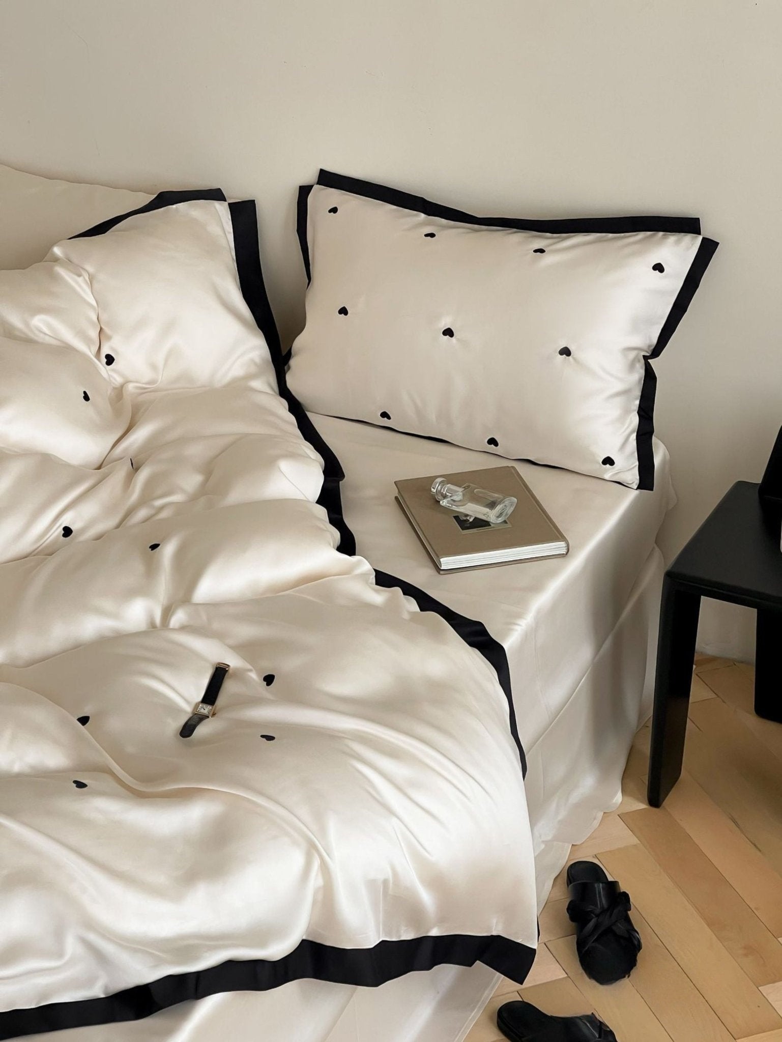 Sabine Heart-Embroidered Cooling Tencel Bedding Set - room scene