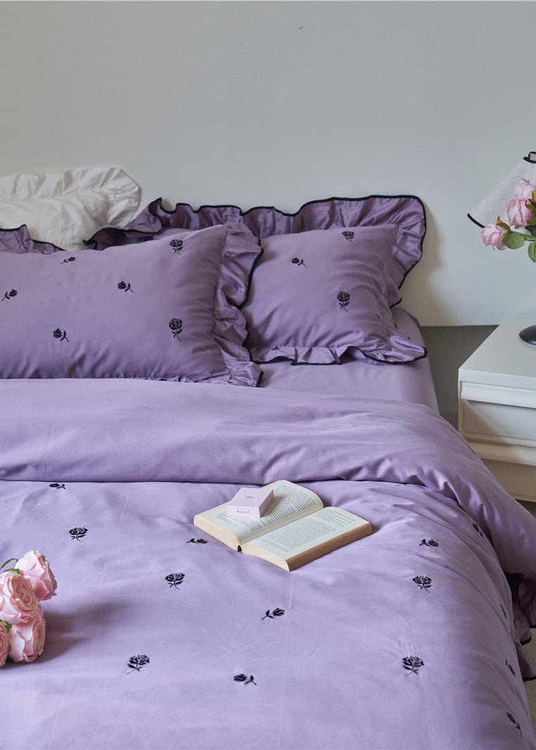 Amandine Rose Embroidered Cotton Bedding Set - room scene