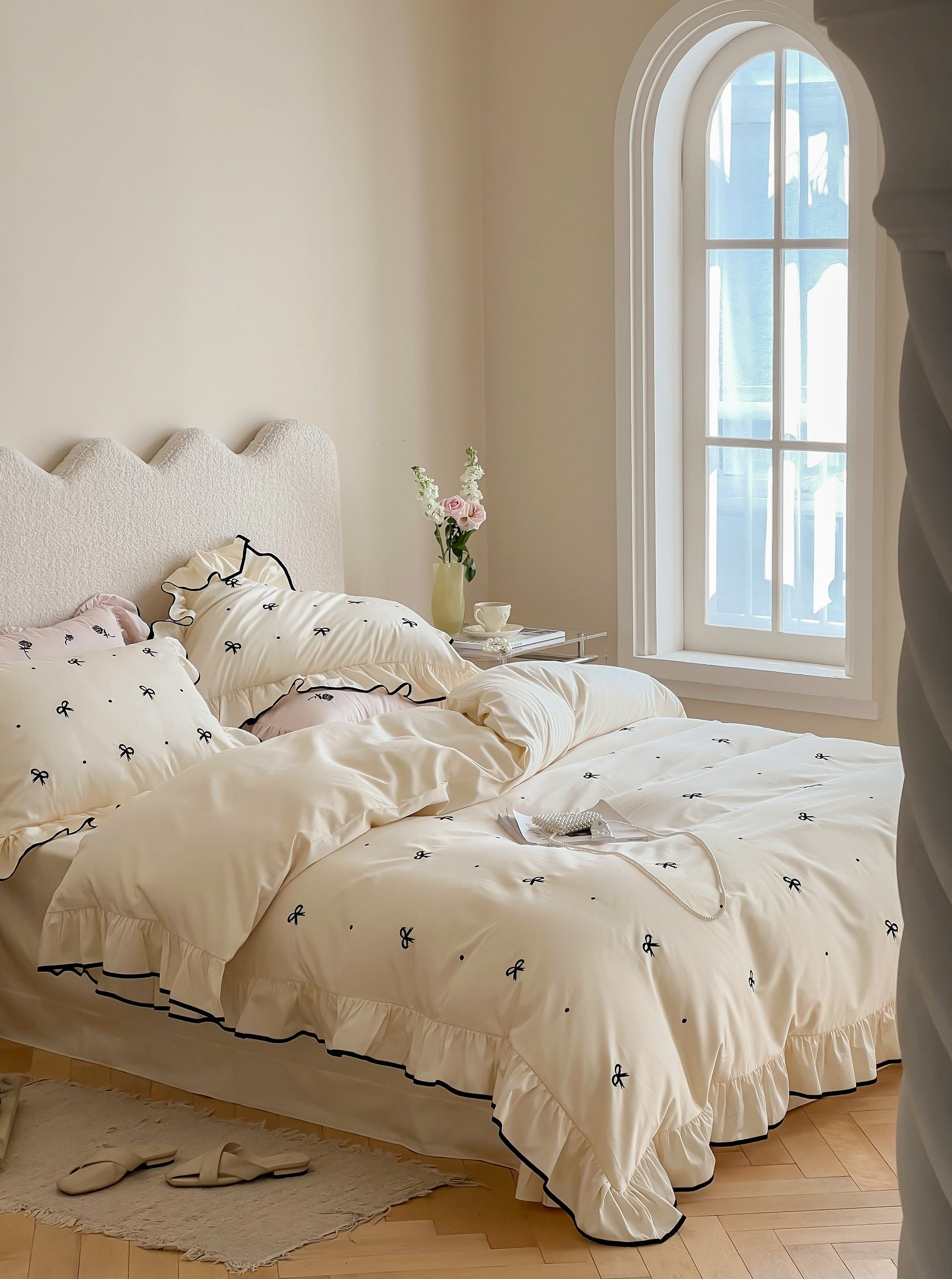 Perrine Ribbon-Embroidered Cotton Bedding Set - room scene