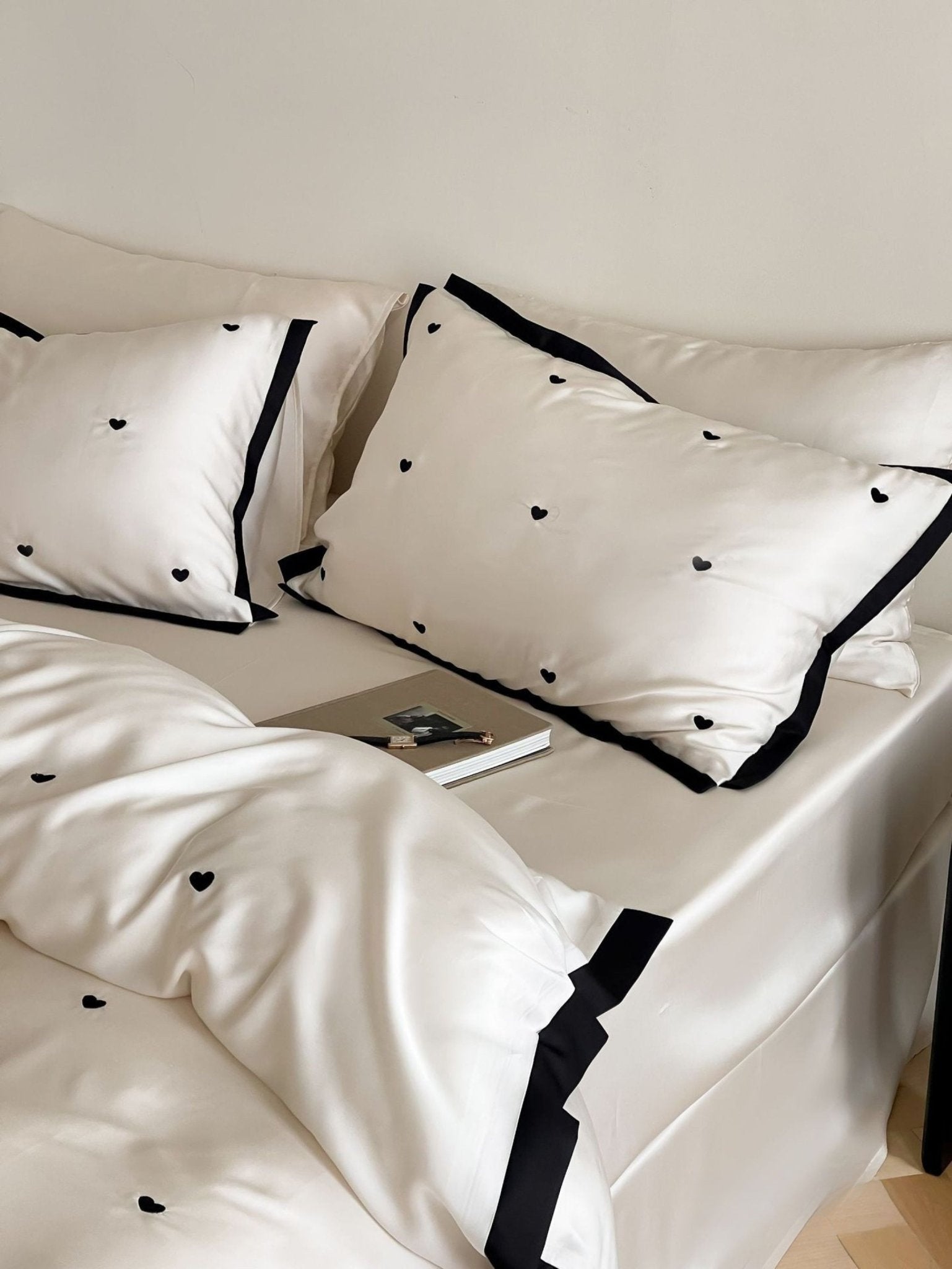 Sabine Heart-Embroidered Cooling Tencel Bedding Set - room scene