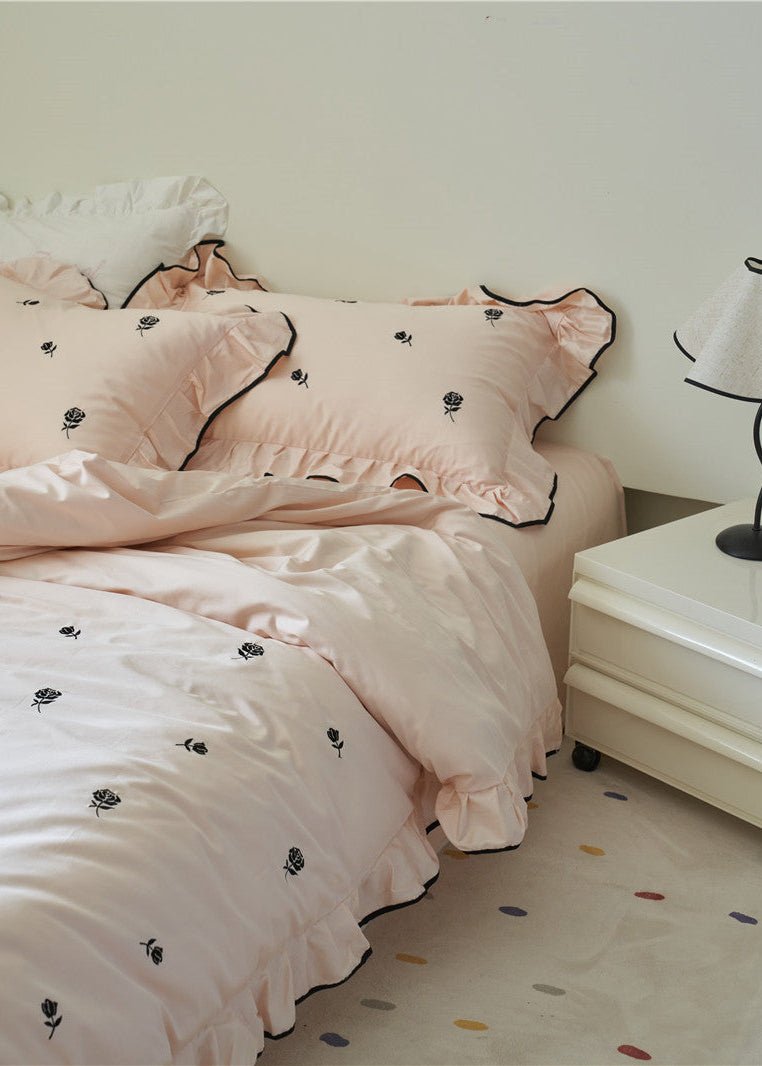 Amandine Rose Embroidered Cotton Bedding Set - room scene