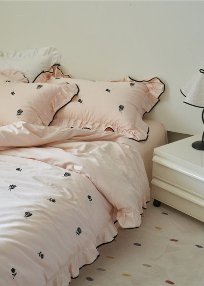 Amandine Rose Embroidered Cotton Bedding Set - room scene