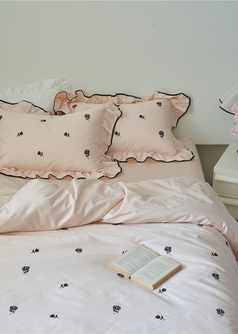 Amandine Rose Embroidered Cotton Bedding Set - room scene