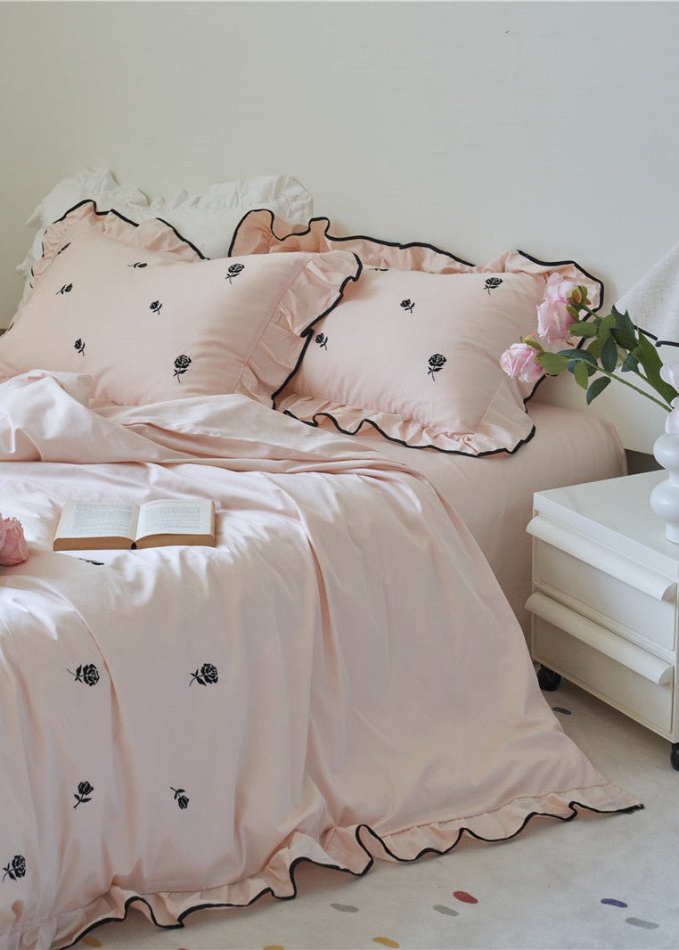 Amandine Rose Embroidered Cotton Bedding Set - room scene