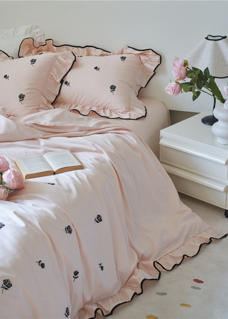 Amandine Rose Embroidered Cotton Bedding Set - room scene