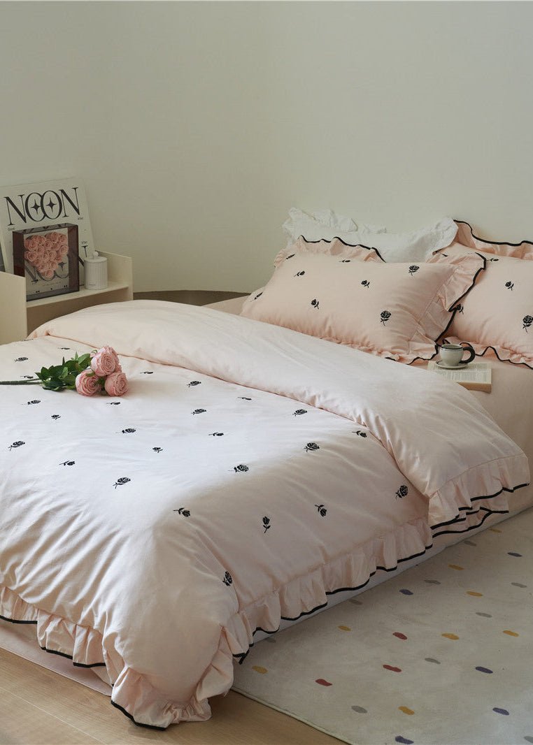 Amandine Rose Embroidered Cotton Bedding Set - room scene